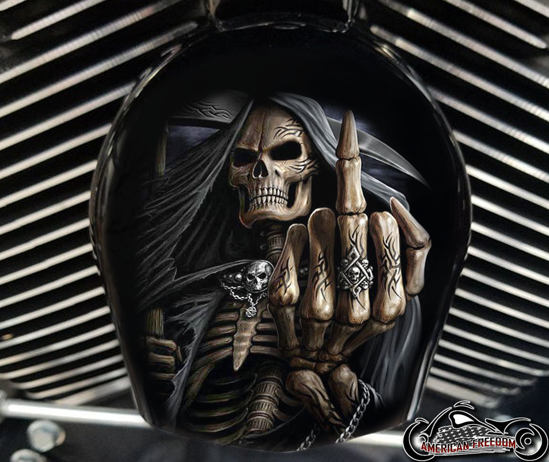 Custom Horn Cover - Middle Finger Reaper - Click Image to Close